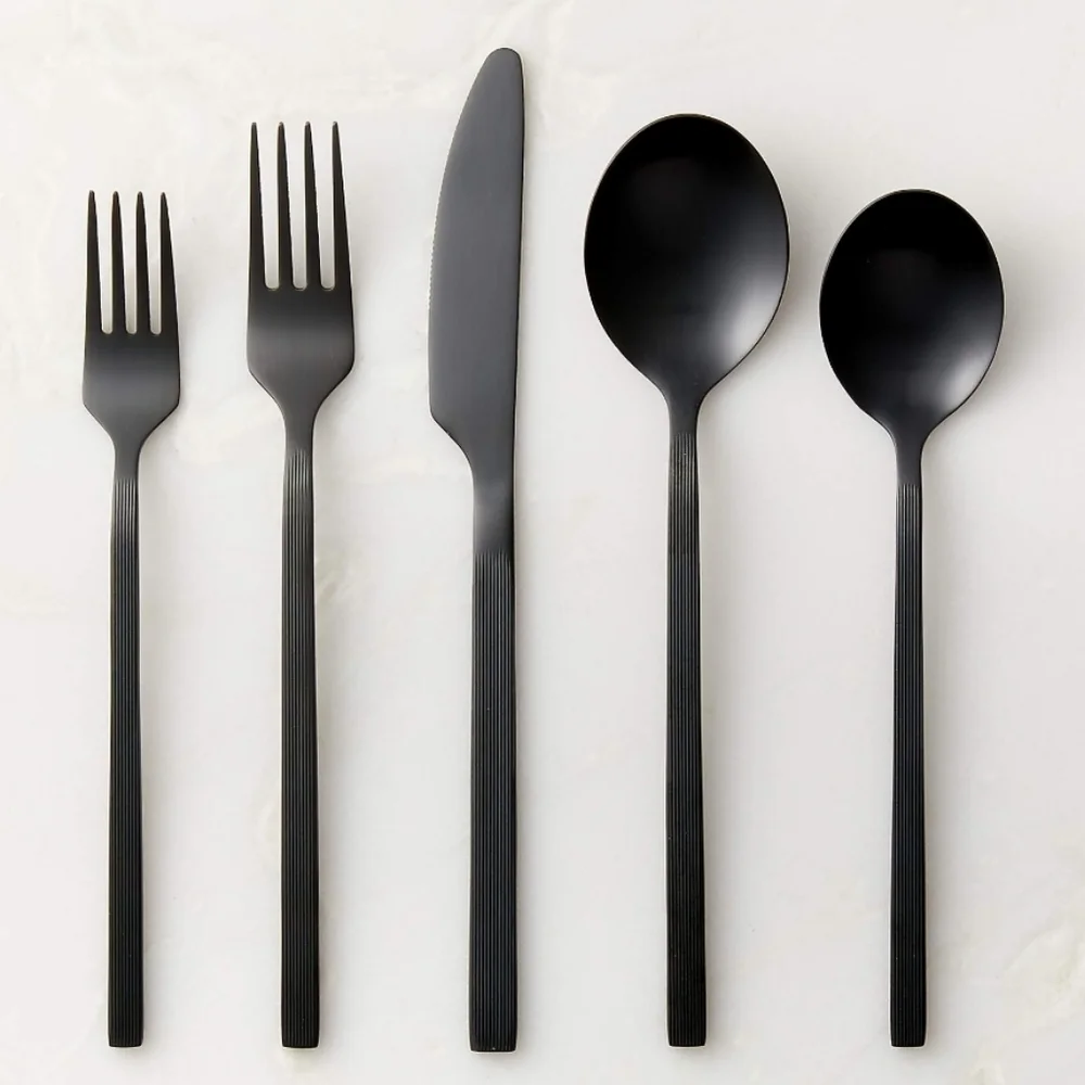 ❤️BUY 2 GET 1 FREE CB2 Parallel 20-Piece Brushed Black Flatware Set